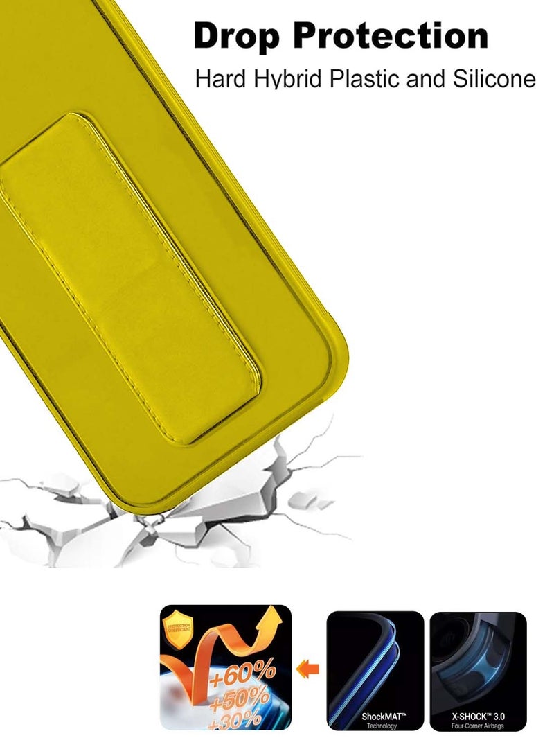 Wtech Apple iPhone 16 Pro Max 2024 Hand Grip Foldable Magnetic Kickstand Wrist Strap Finger Grip with Built-in Iron Case Cover - Yellow - Image 5