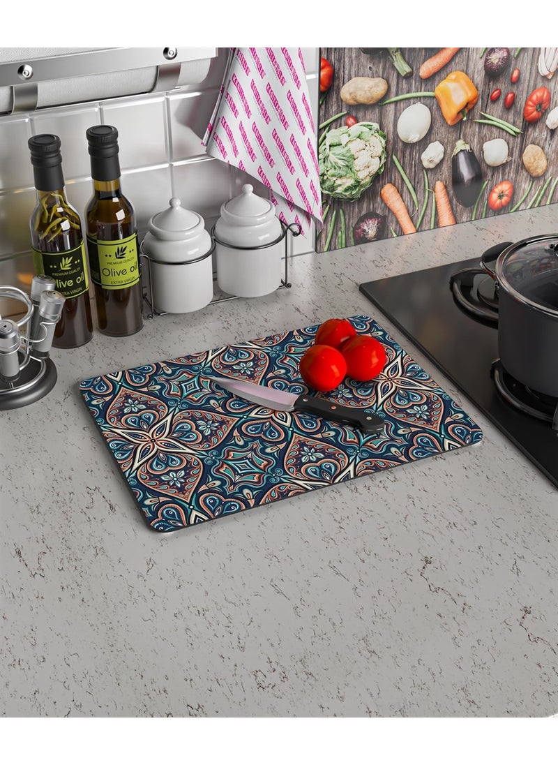 Glass Cutting Board and Serving Board with Green Tile Pattern