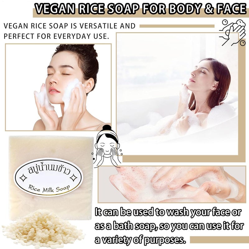 LJYBoBin 12PCS Vegan Rice Soap for Body FaceGentle Longlasting Moisturizing Rice Milk Soap for All Skin TypeDeep Cleaning Rice Handmade Soap Bar for Men Women - Image 4