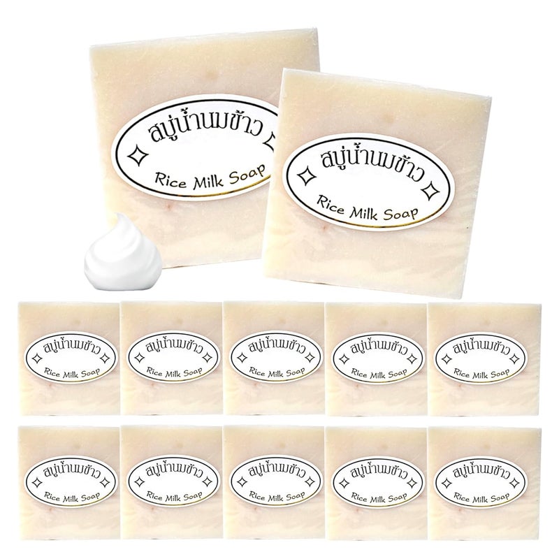 LJYBoBin 12PCS Vegan Rice Soap for Body FaceGentle Longlasting Moisturizing Rice Milk Soap for All Skin TypeDeep Cleaning Rice Handmade Soap Bar for Men Women - Image 1