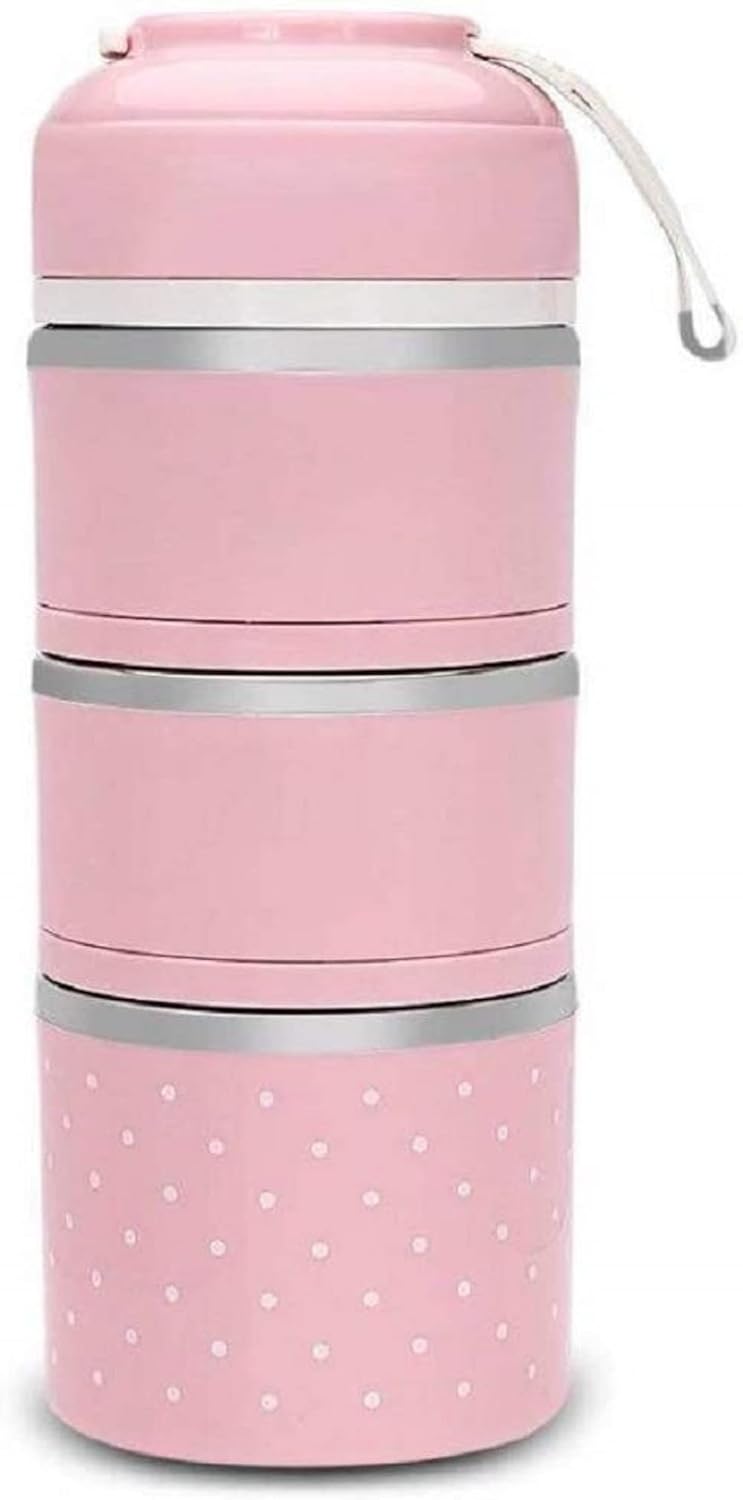 Medigo AirTight 3 Layer Lunch Box Handheld Tiffin Leak Proof Insulated Thermal Container for School Office Collage Pink - Image 1