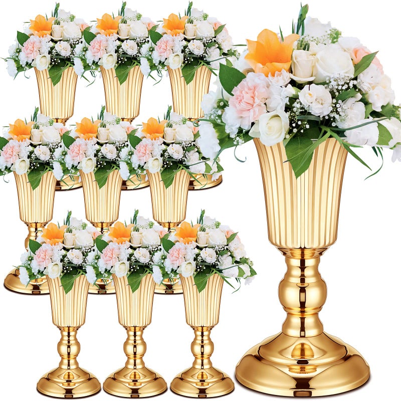 Unittype 10 Pcs Metal Trumpet Vase Wedding Centerpieces Vase Elegant Decorative Gold Vases for Centerpieces Table Wedding Party Birthday Anniversary Ceremony Flower Arrangement Home Decoration Gold 