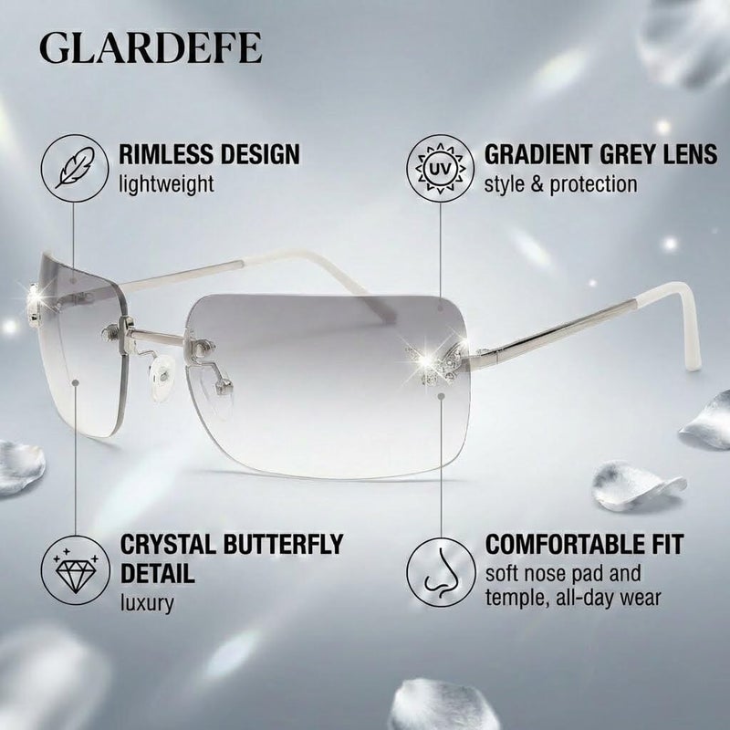 GLARDEFE Y2k Sunglasses for Women - Trendy Rimless 2000s Fashion Sun Glasses Rave Shades(Silver/Silver) - Image 3