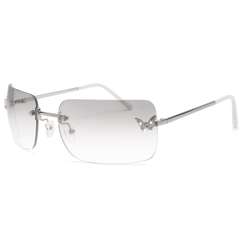 GLARDEFE Y2k Sunglasses for Women - Trendy Rimless 2000s Fashion Sun Glasses Rave Shades(Silver/Silver) - Image 1