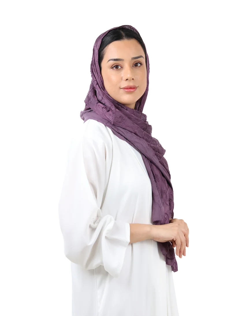 Jameela Premium Circle Motif Organza Scarf (Deep Plum)