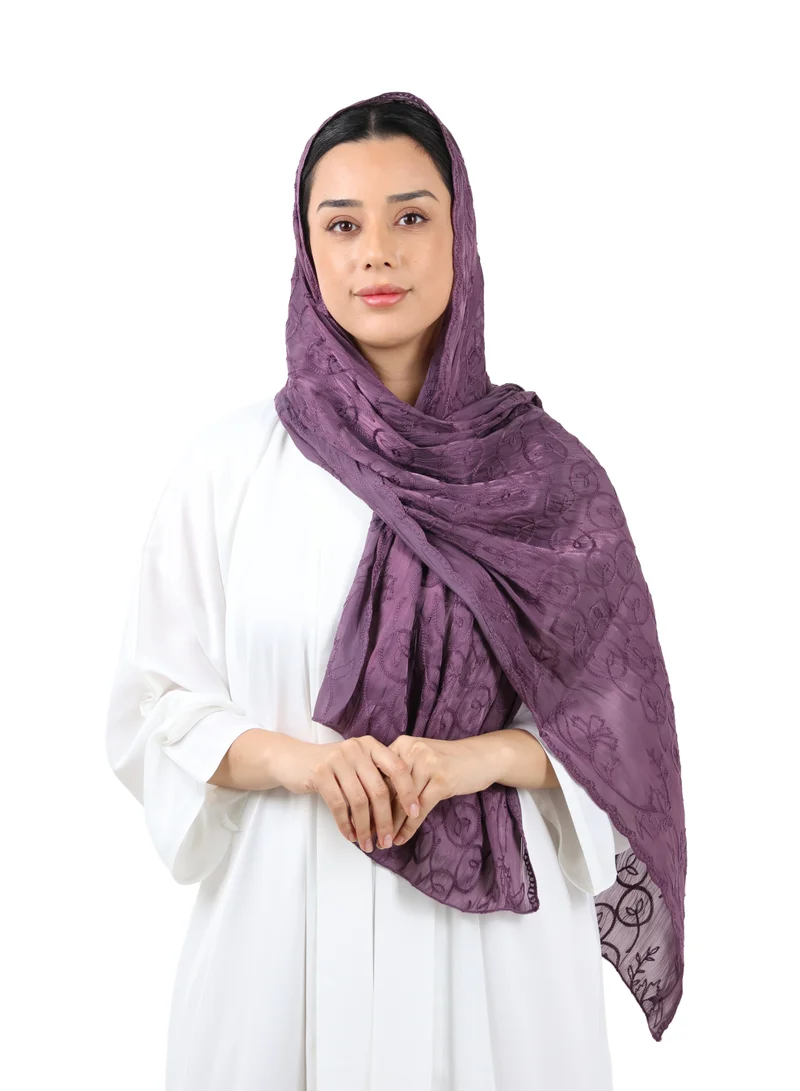 Premium Circle Motif Organza Scarf (Deep Plum)