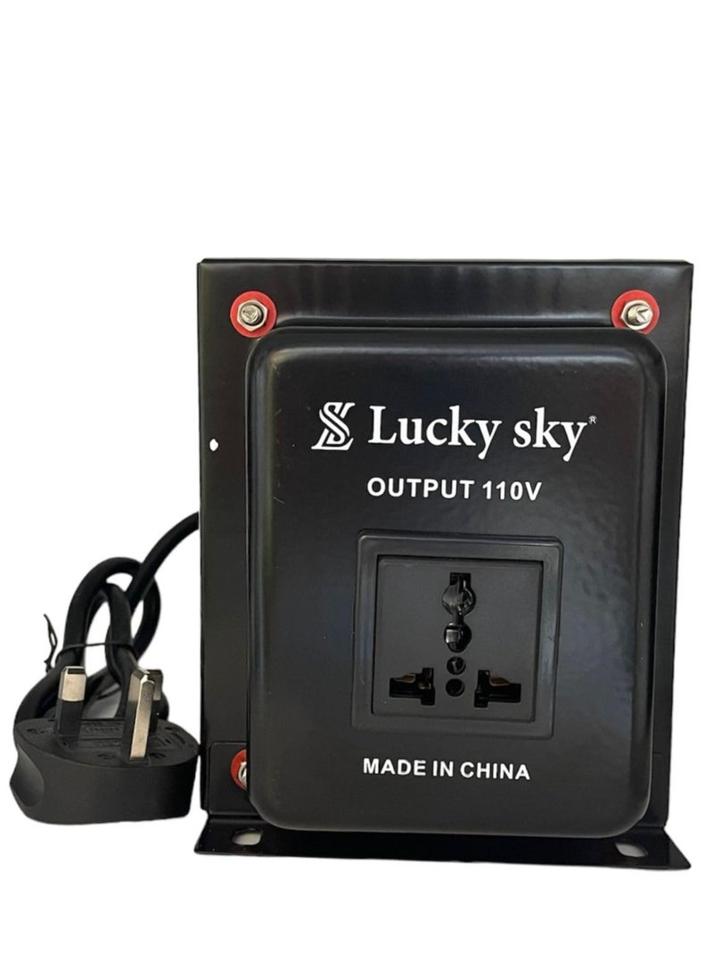 Lucky Sky 2000 واط محول تنحي 220 فولت إلى 110 فولت ، محول جهد عالمي 3 سنون في المملكة المتحدة مع سلك طاقة لمحول جهد الأجهزة الكهربائية المنزلية (220 فولت إلى 110 فولت 2000 واط).  - Image 1