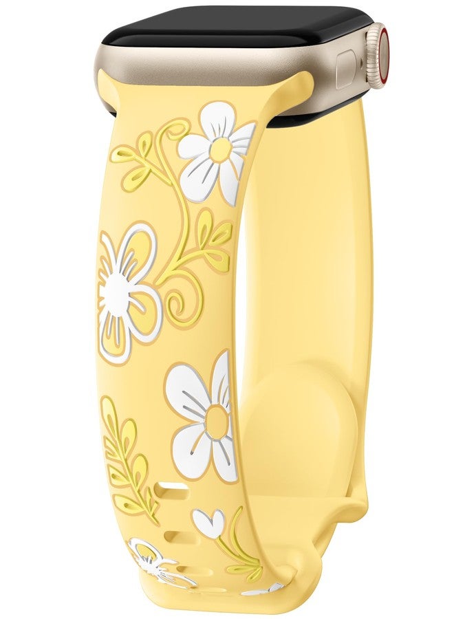 Witzon Cute Floral Band Compatible with Apple Watch Bands For Women 38mm 42mm 41mm 40mm 44mm 45mm 46mm 49mm, Engraved Flower Soft Silicone Inlay Strap for iWatch Series 11 10 9 8 7 6 5 4 3 2 SE Ultra - Image 1