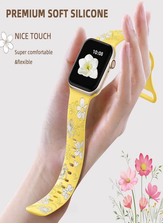 Witzon Cute Floral Band Compatible with Apple Watch Bands For Women 38mm 42mm 41mm 40mm 44mm 45mm 46mm 49mm, Engraved Flower Soft Silicone Inlay Strap for iWatch Series 11 10 9 8 7 6 5 4 3 2 SE Ultra - Image 3