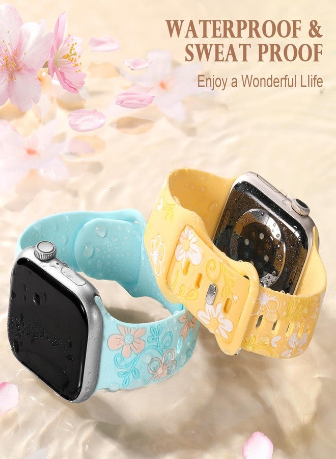 Witzon Cute Floral Band Compatible with Apple Watch Bands For Women 38mm 42mm 41mm 40mm 44mm 45mm 46mm 49mm, Engraved Flower Soft Silicone Inlay Strap for iWatch Series 11 10 9 8 7 6 5 4 3 2 SE Ultra - Image 4