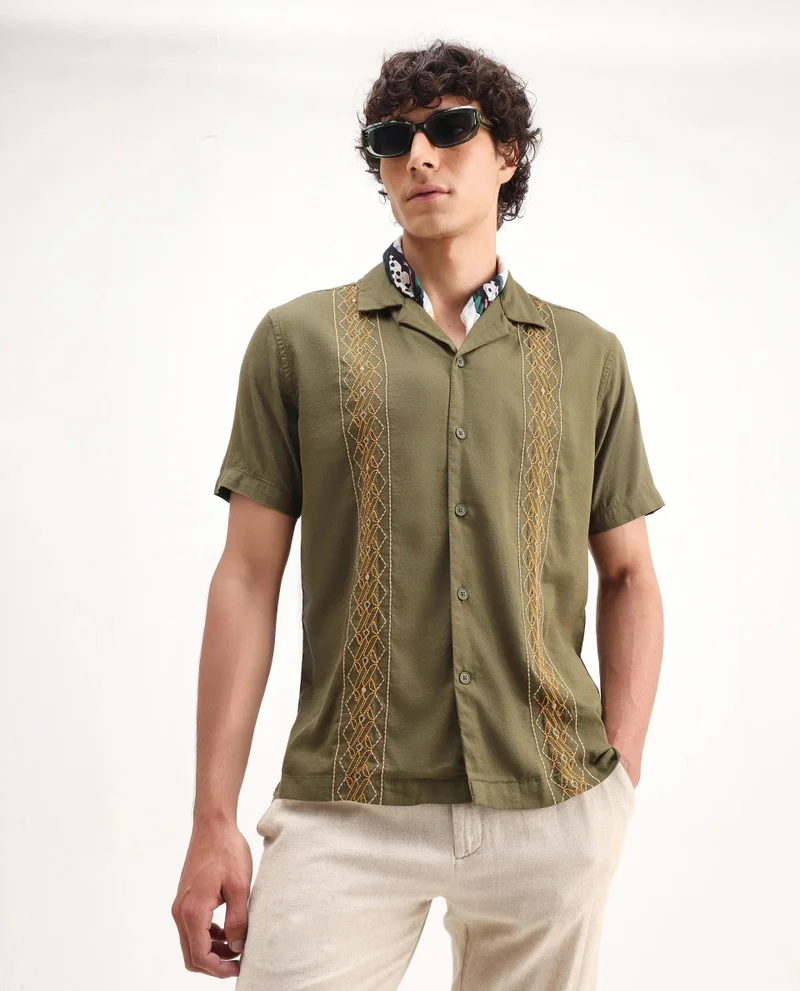 Rare Rabbit Men's Embroidered Relaxed Fit Shirt