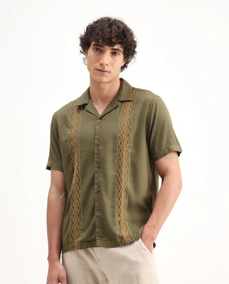 Rare Rabbit Men's Embroidered Relaxed Fit Shirt