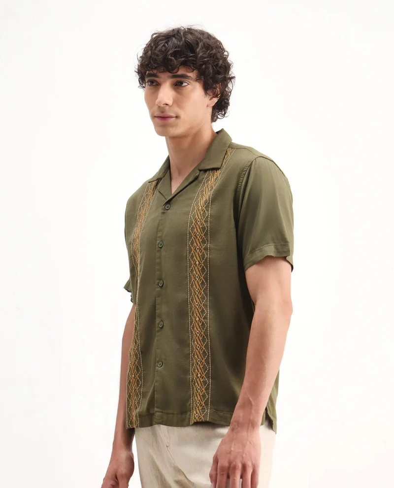 Rare Rabbit Men's Embroidered Relaxed Fit Shirt