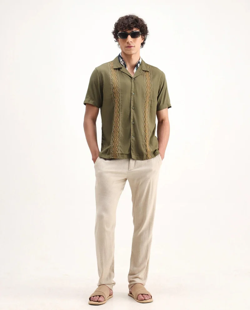 Rare Rabbit Men's Embroidered Relaxed Fit Shirt