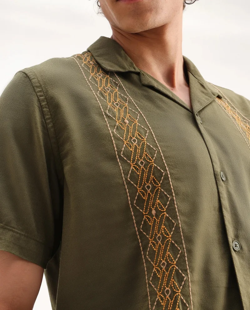 Rare Rabbit Men's Embroidered Relaxed Fit Shirt