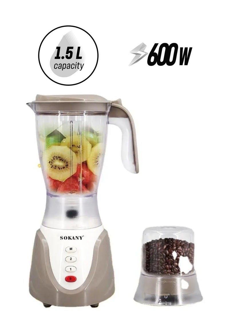 sokany Sokany 2-In-1 Elegant 1.5L Unbreakable Polycarbonate Jar Blender with Grinding Mill – Beige&White – 600W  - Image 1
