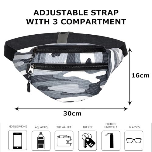 Kuber Industries Waist Bag | Waist Bag Pouch for Men | Waist Bag Pouch for Women | Waist Bag for Boys | Waist Bags for Girls | Polyester Belt Fanny Pack | Printed Chest Bag | Gray - Image 3