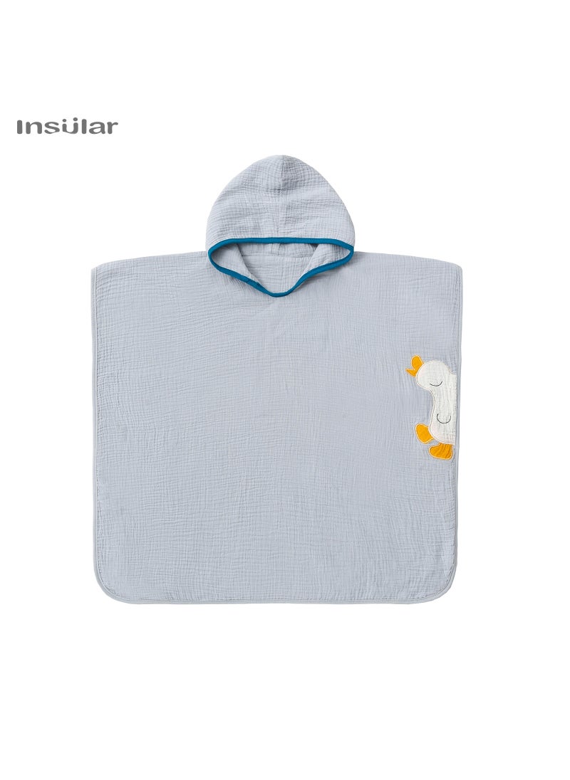 Generic - Full Cotton Gauze Childrens Hooded Cape Bath Towel Swimming Cap Beach Towel Soft Comfortable Casual Style For Boys Girls Gray (cartoon) - Image 1