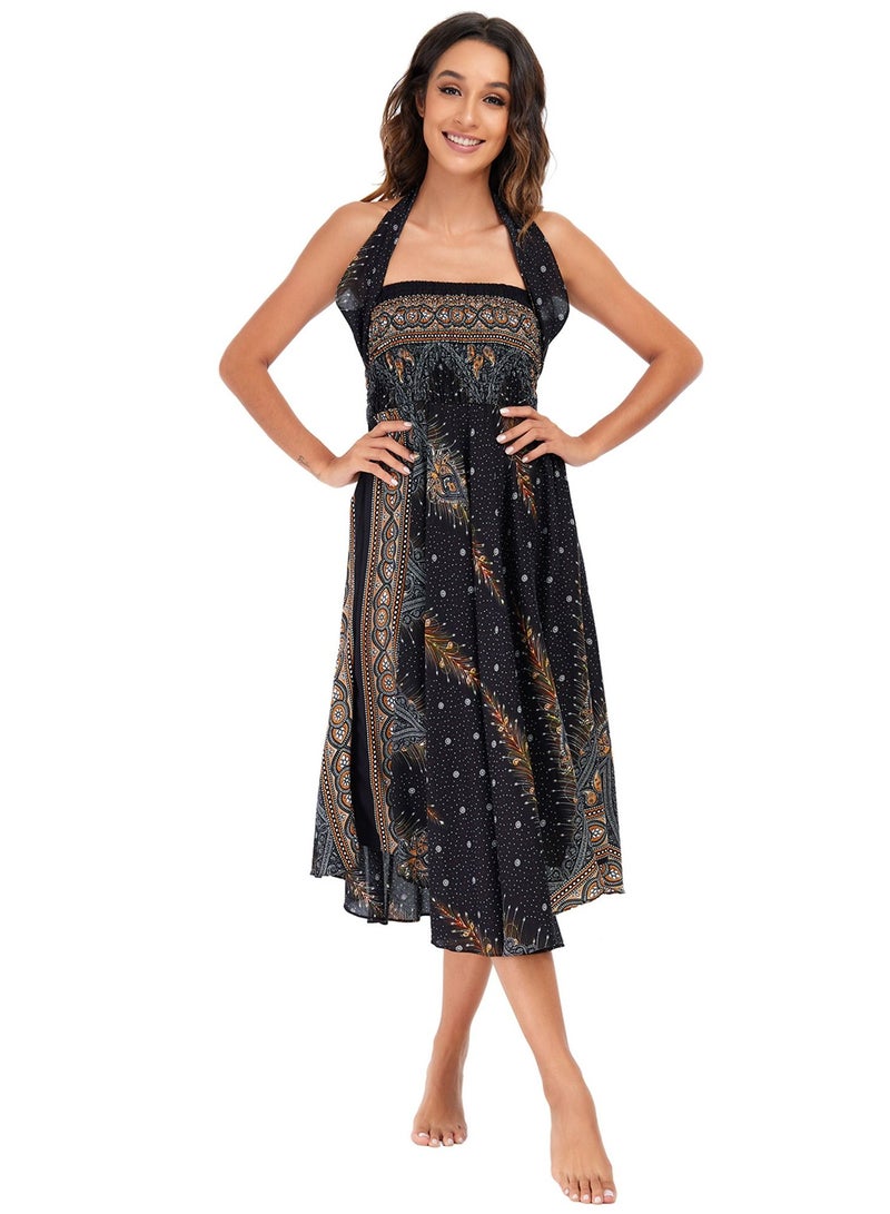 Loquat Casual Dress Half Skirt Beach Vacation Skirt Two Dresses Full Skirt Black  - Image 1