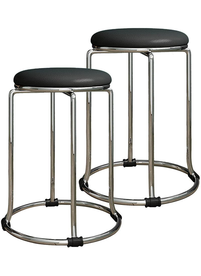 INDIAN DECOR INDIAN DECOR 45221 Stacking ChairsStools Home Stainless Steel Dining Stool Round Stool Living Room Metal Sofa Stool Shoe Changing Stool Makeup Stool 45CM Pack of 1Black  - Image 1
