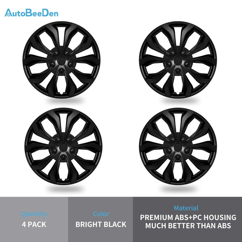 AutoBeeDen 4-Pack Universal Hubcaps Replacement R17 17 inch, Steel Wheel Rim Cover for Most Cars Trucks Sedans SUV, 17" 17 in Wheel Covers Hub Caps (Bright Black Color) - Image 3