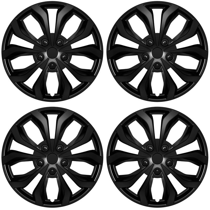 AutoBeeDen 4-Pack Universal Hubcaps Replacement R17 17 inch, Steel Wheel Rim Cover for Most Cars Trucks Sedans SUV, 17" 17 in Wheel Covers Hub Caps (Bright Black Color) - Image 1