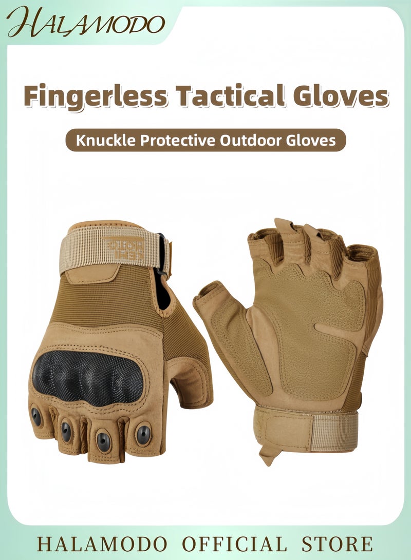 HALAMODO Tactical Fingerless Gloves for Men & Women Gym Gloves with Full Palm Padding Protective Gloves for Motorcycling Cycling Hiking  - Image 1