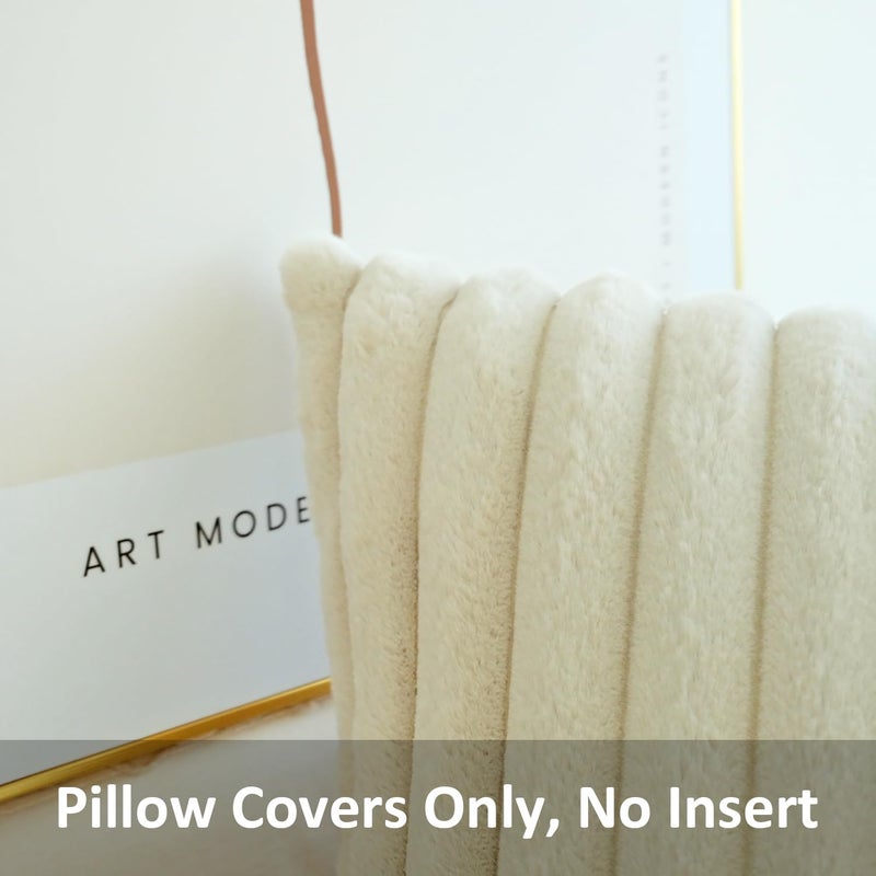 JOJUSIS Pack of 2 Faux Fur Plush Decorative Throw Pillow Covers For Home, Couch Cushion Case Soft Solid Pillowcases (Beige, 20 x 20-Inch) - Image 2