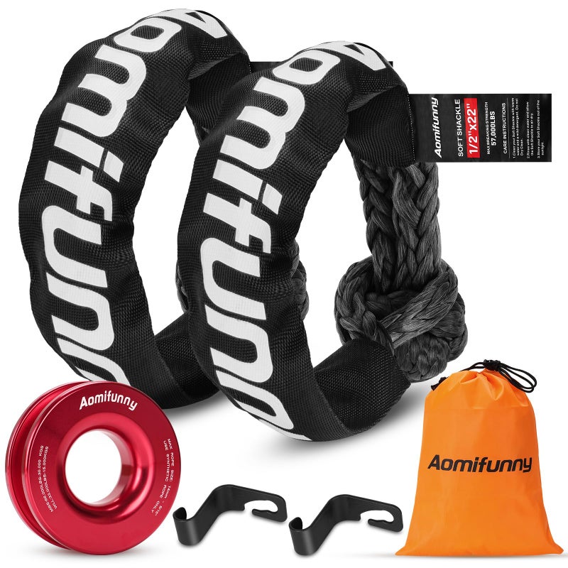Aomifunny Synthetic Soft Shackle Rope, 2-Pack 1/2in x 22in, 56000 Lbs Breaking Strength, Synthetic Road Recovery Rope with Winch Ring for Sailing SUV ATV 4X4 Truck Jeep Safer Than Metal Shackle (Red) - Image 1