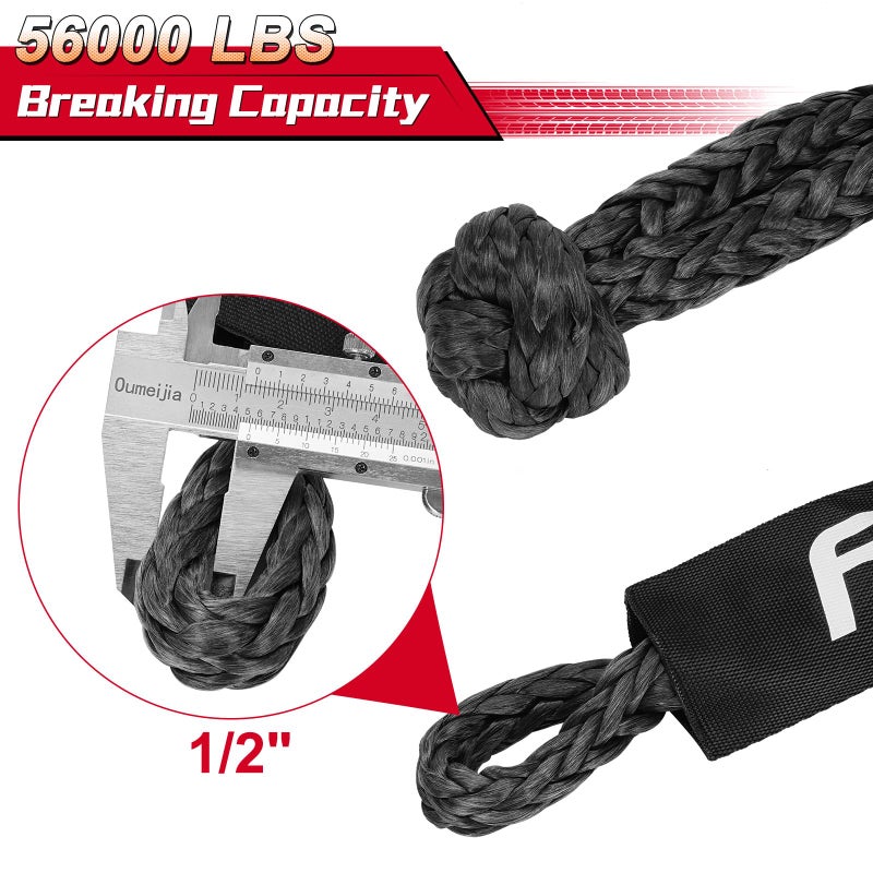 Aomifunny Synthetic Soft Shackle Rope, 2-Pack 1/2in x 22in, 56000 Lbs Breaking Strength, Synthetic Road Recovery Rope with Winch Ring for Sailing SUV ATV 4X4 Truck Jeep Safer Than Metal Shackle (Red) - Image 2