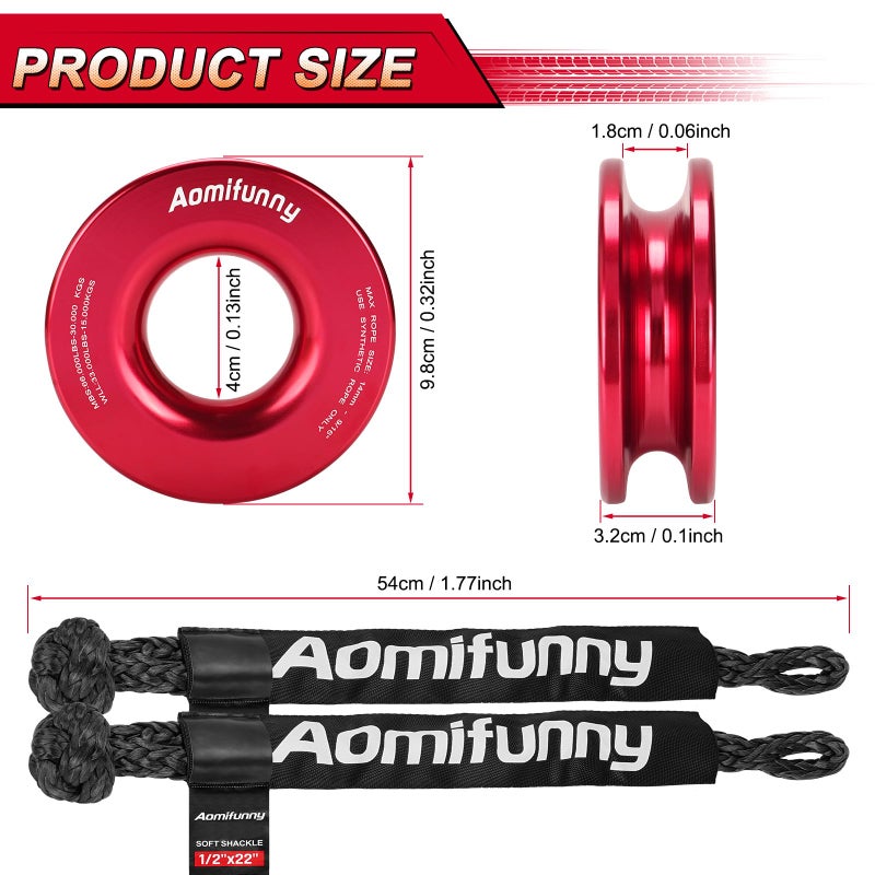 Aomifunny Synthetic Soft Shackle Rope, 2-Pack 1/2in x 22in, 56000 Lbs Breaking Strength, Synthetic Road Recovery Rope with Winch Ring for Sailing SUV ATV 4X4 Truck Jeep Safer Than Metal Shackle (Red) - Image 4