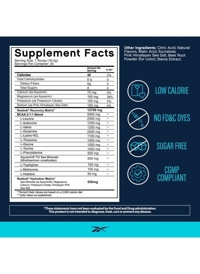 Reebok REECover Amino Acids + Electrolytes | 8g EAAs, 5g BCAAs, Hydration Matrix | Muscle Recovery, Strength | Post-Workout Support | 30 Servings | Strawberry Lemonade - Image 2