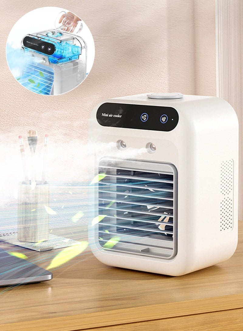 Leon Home Air cooler Air Conditioner Portable and rechargeable Fan Mini Evaporative Air Cooler 2 Wind Speeds and 2 Spray Modes for Office Home Dorm 500ml water tank White - Image 1