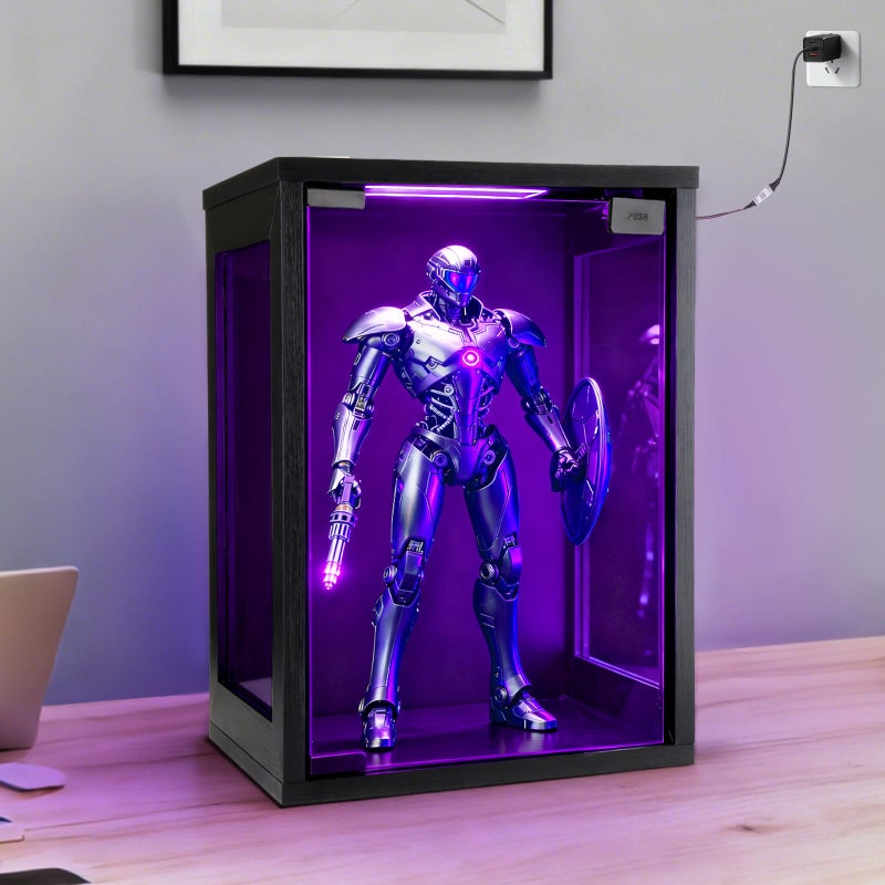 BEARUT Wall Mounted Display Case Shadow Box with RGB Lights LED,Display Cabinet with Glass Doors for Collectibles,Three-Sided Glass Viewing Panels 9.8" D x 10.6" W x 15.4" H - Image 5