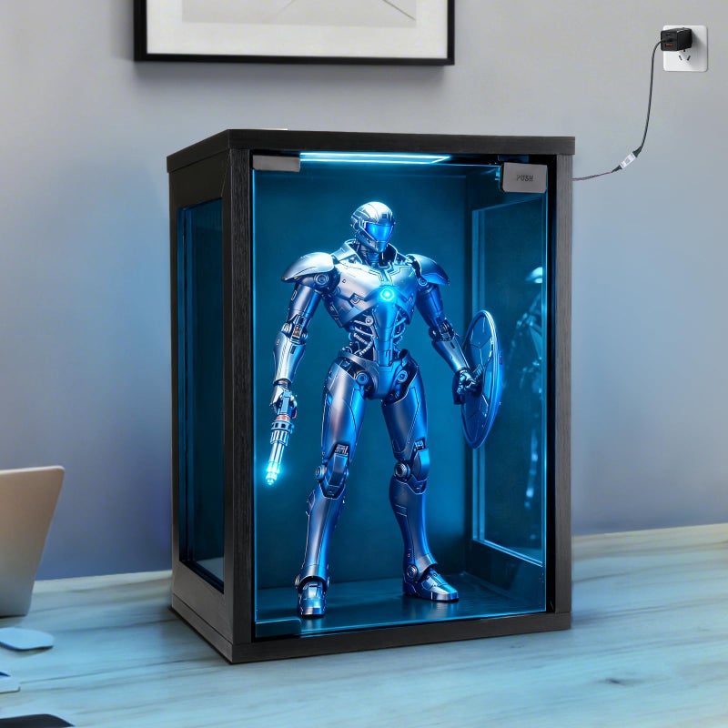 BEARUT Wall Mounted Display Case Shadow Box with RGB Lights LED,Display Cabinet with Glass Doors for Collectibles,Three-Sided Glass Viewing Panels 9.8" D x 10.6" W x 15.4" H - Image 1
