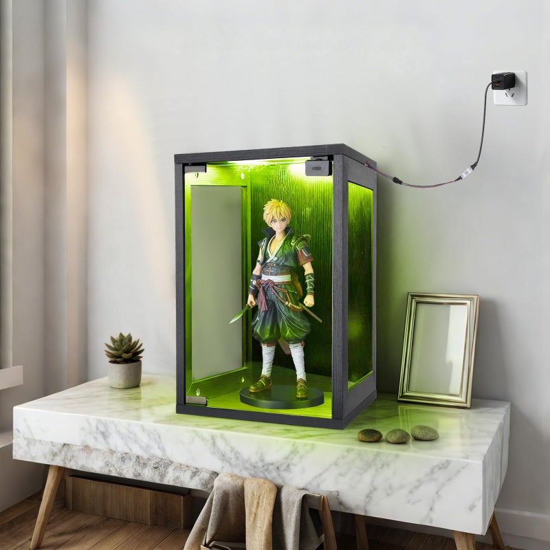 BEARUT Wall Mounted Display Case Shadow Box with RGB Lights LED,Display Cabinet with Glass Doors for Collectibles,Three-Sided Glass Viewing Panels 9.8" D x 10.6" W x 15.4" H - Image 4