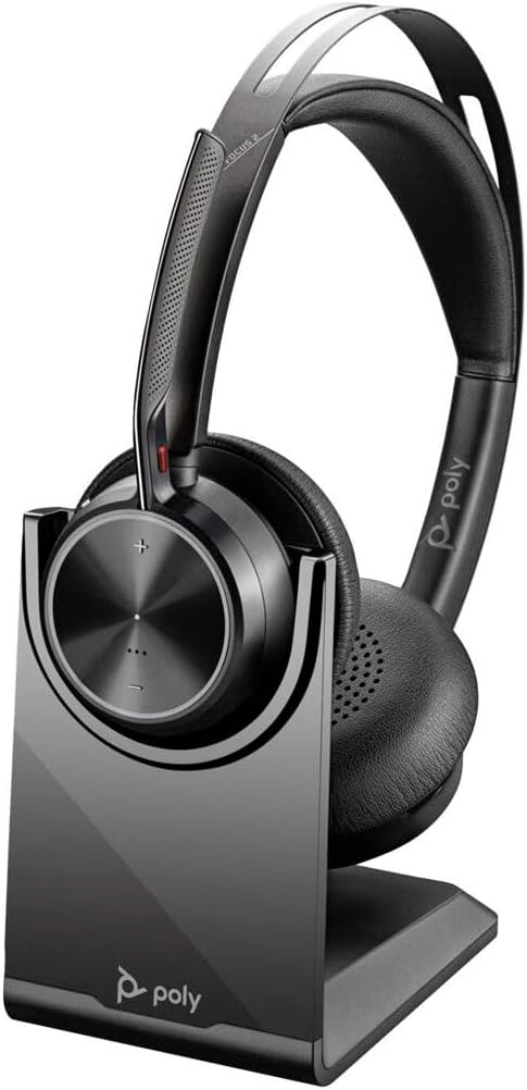 Poly Poly Voyager Focus 2 USBCC Headset USBCA Adapter  Charging Stand  Google Assistant Siri  Stereo  USB Type C  WiredWireless  Bluetooth  2986 ft  Overthehead  Binaural  Supraaural - Image 1