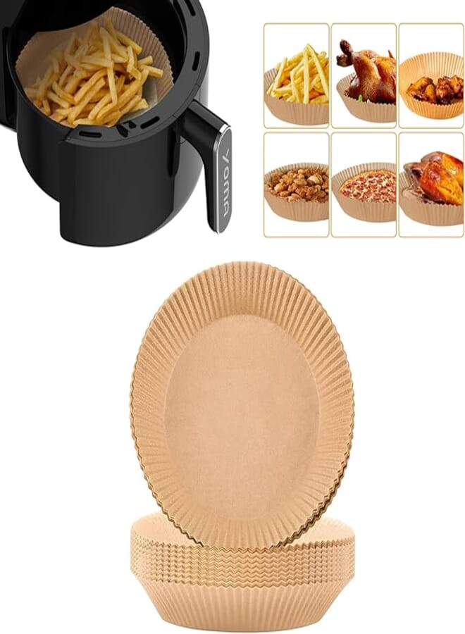 YOMA Air fryer disposable paper, non-stick air fryer liners cooking paper, baking paper for air fryer oil-proof and water-proof, food grade parchment for baking roasting microwave (6.5)