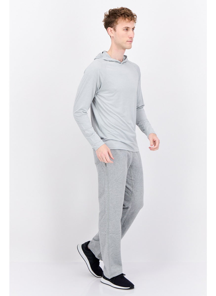Swiss Alps - Men Hooded  Long Sleeves Chambray Sweatshirt, Light Grey - Image 1