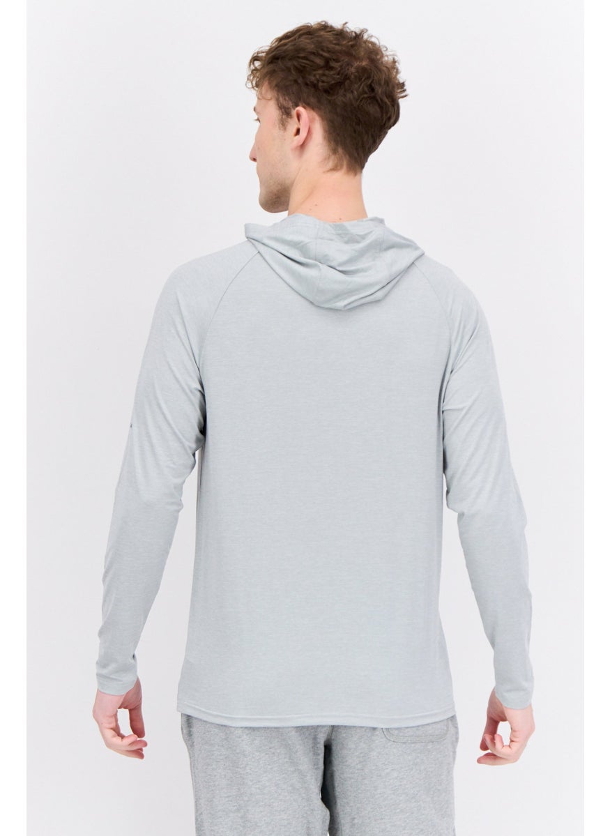 Swiss Alps - Men Hooded  Long Sleeves Chambray Sweatshirt, Light Grey - Image 1