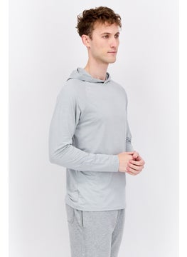Swiss Alps Men Hooded  Long Sleeves Chambray Sweatshirt, Light Grey  - Image 2