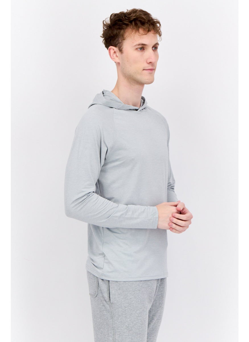 Swiss Alps - Men Hooded  Long Sleeves Chambray Sweatshirt, Light Grey - Image 1