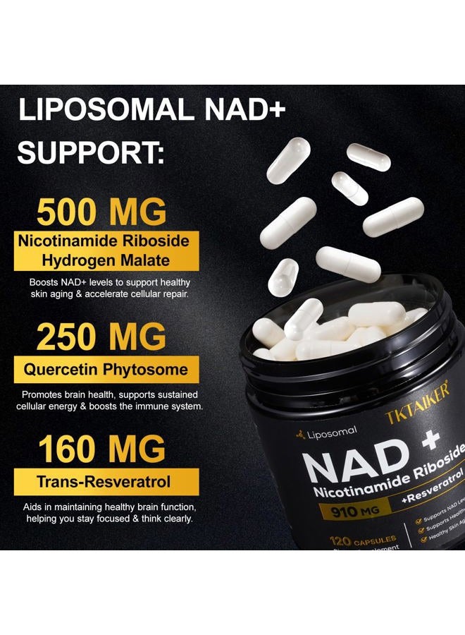 TKTALKER مكمل NAD، 910 ملغ نيكوتيناميد ريبوسيد ليبوزومي مع ريسفيراترول وكيرسيتين، مضاد للشيخوخة، طاقة خلوية، تركيز ذهني وقدرة على التحمل وصحة، للنساء والرجال، 120 كبسولة - Image 4