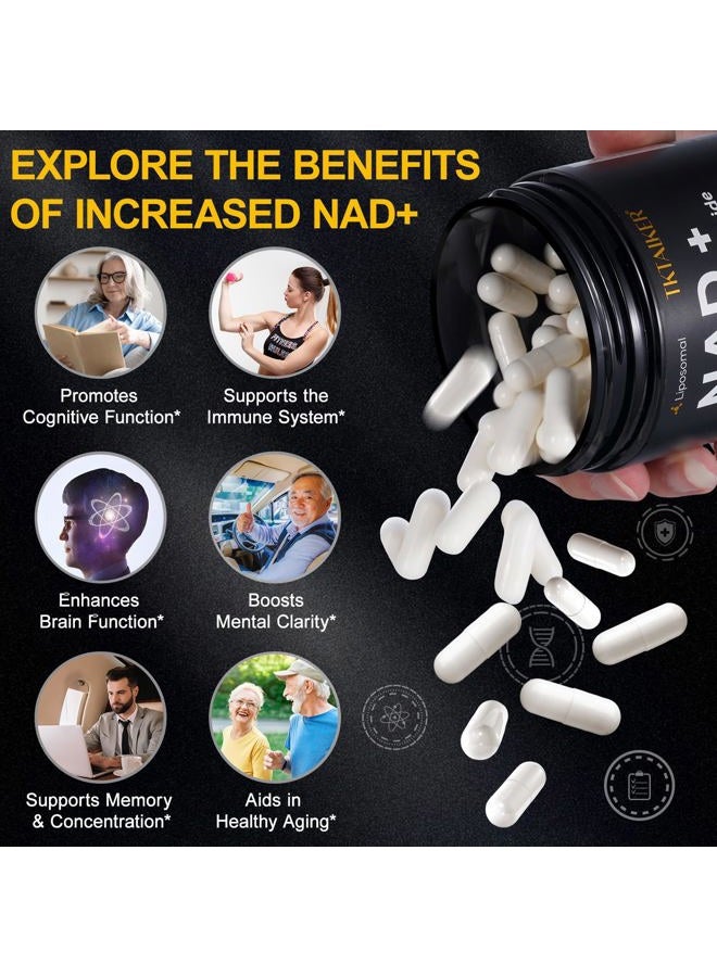 TKTALKER مكمل NAD، 910 ملغ نيكوتيناميد ريبوسيد ليبوزومي مع ريسفيراترول وكيرسيتين، مضاد للشيخوخة، طاقة خلوية، تركيز ذهني وقدرة على التحمل وصحة، للنساء والرجال، 120 كبسولة - Image 5