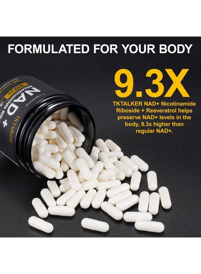 TKTALKER مكمل NAD، 910 ملغ نيكوتيناميد ريبوسيد ليبوزومي مع ريسفيراترول وكيرسيتين، مضاد للشيخوخة، طاقة خلوية، تركيز ذهني وقدرة على التحمل وصحة، للنساء والرجال، 120 كبسولة - Image 2