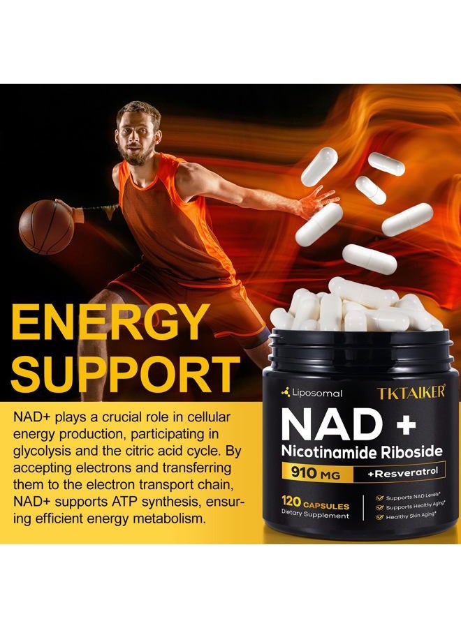 TKTALKER مكمل NAD، 910 ملغ نيكوتيناميد ريبوسيد ليبوزومي مع ريسفيراترول وكيرسيتين، مضاد للشيخوخة، طاقة خلوية، تركيز ذهني وقدرة على التحمل وصحة، للنساء والرجال، 120 كبسولة - Image 3