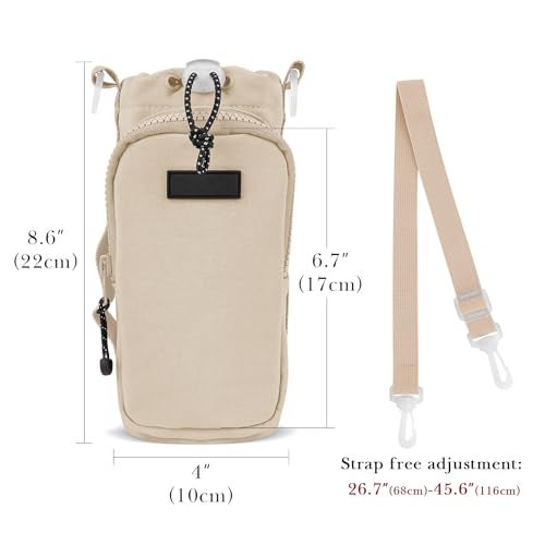 Linkidea Water Bottle Carrier with Strap Compatible with YETI Rambler Bottle 18oz26oz Owala FreeSip 24oz32oz Waterbottle Sling Bag Holder Shoulder Strap with Phone Pocket Beige - Image 3