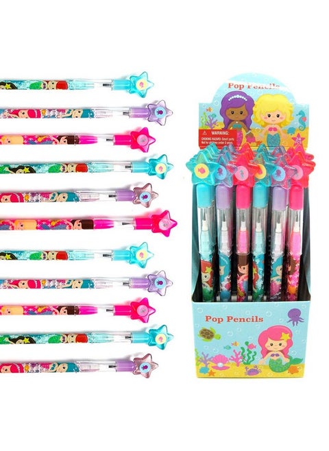 24 Pcs Mermaids Multi Point Stackable Push Pencil Assortment With Eraser For Shark Birthday Party Favor Prize Carnival Goodie Bag Stuffers Classroom Rewards Pinata Fillers