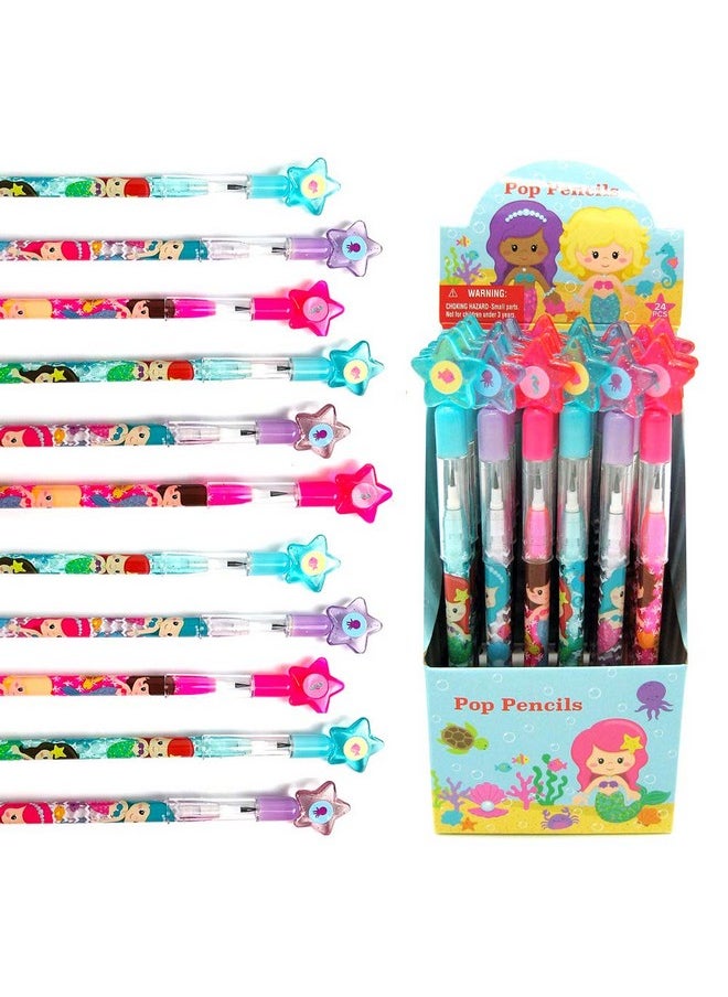 24 Pcs Mermaids Multi Point Stackable Push Pencil Assortment With Eraser For Shark Birthday Party Favor Prize Carnival Goodie Bag Stuffers Classroom Rewards Pinata Fillers