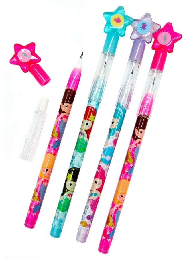 24 Pcs Mermaids Multi Point Stackable Push Pencil Assortment With Eraser For Shark Birthday Party Favor Prize Carnival Goodie Bag Stuffers Classroom Rewards Pinata Fillers